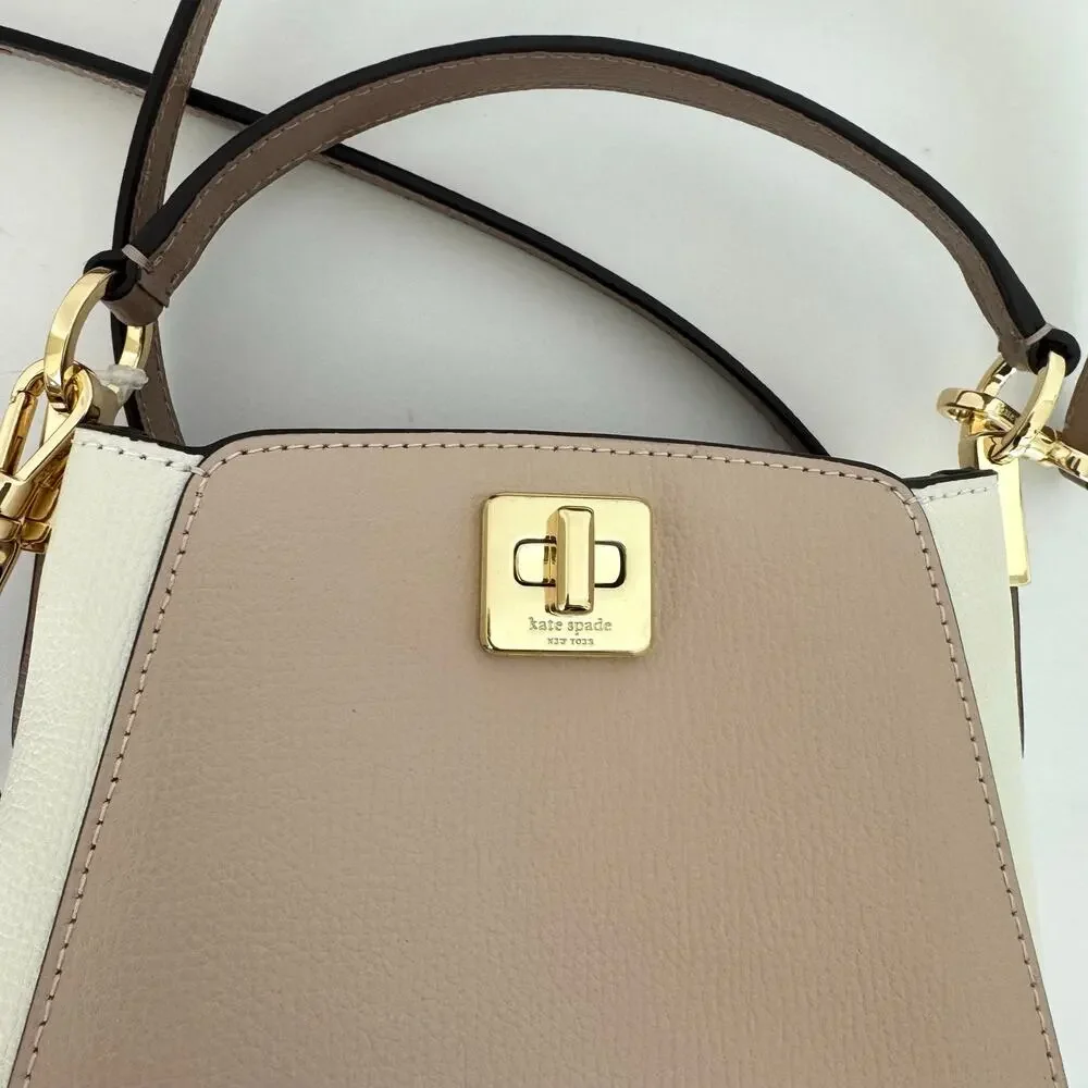 Kate Spade Beige and Cream Mini Top-Handle Crossbody with Gold Hardware